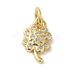 Brass Micro Pave Clear Cubic Zirconia Pendants, Clover, Real 18K Gold Plated, 11x6.5x1.7mm, Hole: 3.2mm(KK-R162-006B-G)