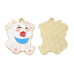 Alloy Enamel Pendants, Golden, Cat Charm, White, 29x23x1.4mm, Hole: 1.6mm(ENAM-Z004-02A)