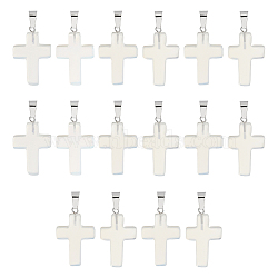 16Pcs Opalite Pendants, with Stainless Steel Snap On Bails, Cross, 29~30x18~19x5~6mm, Hole: 6x4mm(G-UN0001-15)
