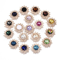 Resin Rhinestone Cabochons,  with Brass Findings, Flower, Mixed Color, Rose Gold, 22~23x6~8mm(RB-S066-21RG)