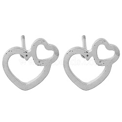 304 Stainless Steel Stud Earrings, Heart, Stainless Steel Color, 8.5x9mm(EJEW-M242-02D-P)