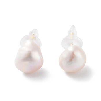 Potato Natural Pearl Stud Earrings for Women, with Sterling Silver Pins, Real 18K Gold Plated, 12x10.5mm