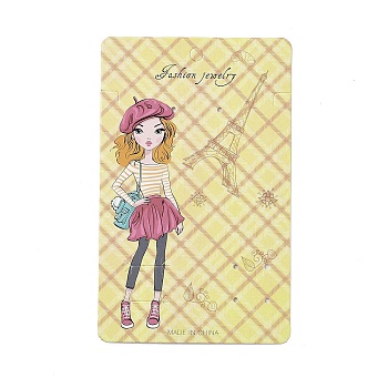 Rectangle Earring Display Cards, Champagne Yellow, Girl Pattern, 14.3x8.9x0.04cm, Hole: 2mm