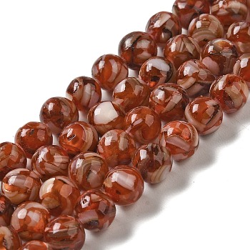 Freshwater Shell Beads Strands, with Resin, Round, Dyed, Chocolate, 8mm, Hole: 1mm, about 47~48pcs/strand, 15.55~15.75 inch(39.5~40cm)