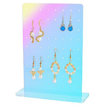 Rainbow Color Acrylic Vertical Jewelry Earring Display Stands, 72-Hole Earring Organizer Holder with Base, Colorful, 18x14.1x5cm