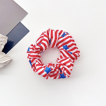 4th of July Independence Day Theme Cloth Elastic Hair Accessories, for Girls or Women, Scrunchie/Scrunchy Hair Ties, Star & Stripe Pattern, Crimson, 40x100mm