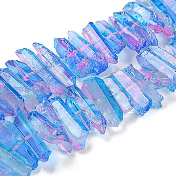 Natural Dyed Quartz Beads Strands, Two Tone Color, Chip, Cornflower Blue, 17~27x5~9x7~9mm, Hole: 1mm, about 66pcs/strand, 16.14''(41cm)