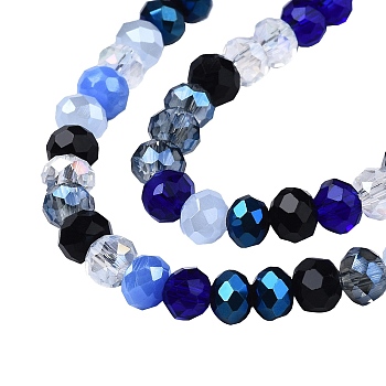 Electroplate Glass Beads Strands, Faceted, Rondelle, Blue, 5.5~6x5mm, Hole: 1mm, about 90~92pcs/strand, 16.54~16.93''(42~43cm)