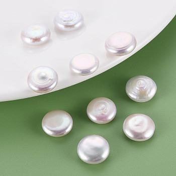 Natural Keshi Pearl Beads, Cultured Freshwater Pearl, No Hole/Undrilled, Flat Round, Seashell Color, 13~14x4.5~7.5mm