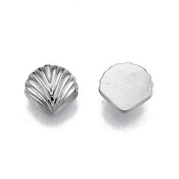 304 Stainless Steel Cabochons, Shell Shape, Stainless Steel Color, 7x7x2mm