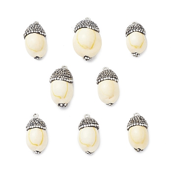 Natural Sea Shell Pendants, Oval Charms with Polymer Clay Rhinestone and Platinum Tone Brass Loops, Black, 24~32x13~19x10.5~14mm, Hole: 1.8~2mm