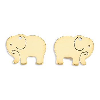 Ion Plating(IP) 201 Stainless Steel Charms, Elephant, Real 18K Gold Plated, 12x15x1mm, Hole: 1.2mm