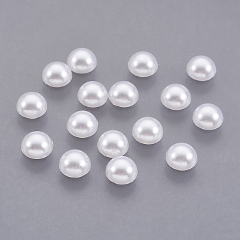 ABS Plastic Imitation Pearl Cabochons, Half Round, White, 6x3mm