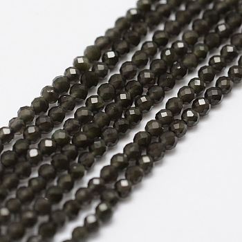 Natural Obsidian Bead Strands, Faceted, Round, 2mm, Hole: 0.5mm, about 160~179pcs/strand, 12.5 inch~12.9  inch(320~330mm)