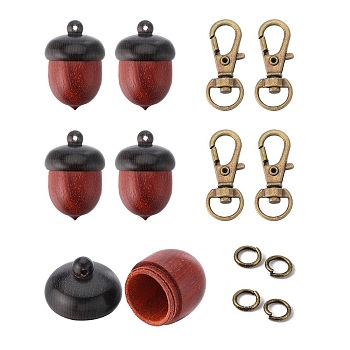 DIY Keychain Making Kit, Including Wooden Acorn Box Pendants, Brass Jump Rings, Alloy Swivel Lobster Claw Clasps, Brown, 20Pcs/bag