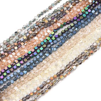 Electroplate Glass Beads Strands, Faceted, Hexagon, Mixed Color, 6x7x4mm, Hole: 1.2mm, about 100pcs/strand, 20.87 inch(53cm)