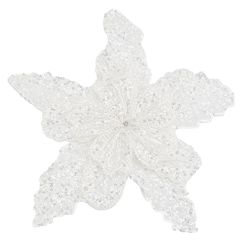 Plastic Imitation Pearl & Sequin Beading Appliques, Organza Flower Ornament Accessories, 290x300x18.5mm, 1pc/box
