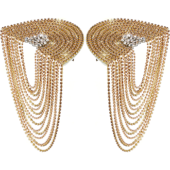 2Pcs Felt with Rhinestones Tassel Epaulettes, with Brooch, Golden, 175x100x10mm