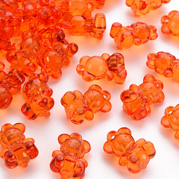 Transparent Acrylic Pendants, Faceted, Bear, Dark Orange, 19.5x13.5x10.5mm, Hole: 1.5mm, about 400pcs/500g
