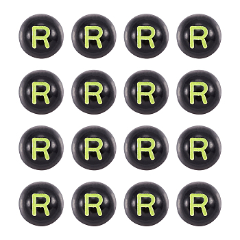 Black Craft Acrylic Beads, Round with Mixed Color Letter, 7~8mm, Hole: 1.5mm