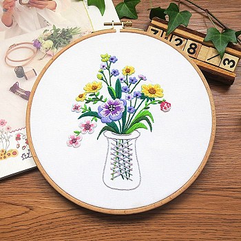 Flower Pattern DIY Embroidery Starter Kits, including Embroidery Fabric & Thread, Needle, Instruction Sheet, Colorful, 290x290mm