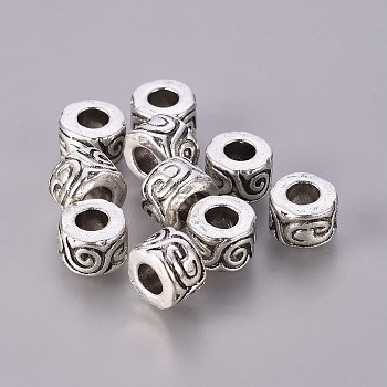 Tibetan Style Alloy European Beads, Large Hole Beads, Lead Free and Nickel Free and Cadmium Free, Column, Antique Silver, 11x7mm, Hole: 5mm
