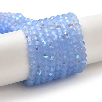 Imitation Jade Glass Beads Strands, Faceted, Round, Cornflower Blue, 4mm, Hole: 0.8mm, about 93~95pcs/strand, 14.37~14.49''(36.5~36.8cm)
