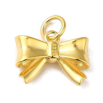 925 Sterling Silver Bowknot Charms, with Jump Rings & 925 Stamp, Golden, 10x13x4mm, Hole: 3mm