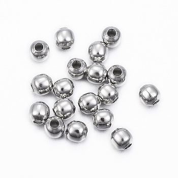 304 Stainless Steel Beads, Round, Stainless Steel Color, 3x3mm, Hole: 1mm