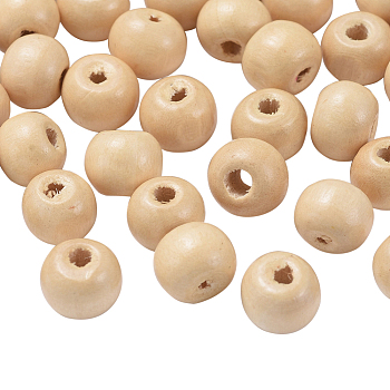 Natural Wood Beads, Rondelle, Lead Free, Dyed, Beige, Beads: 8mm in diameter, hole:3mm