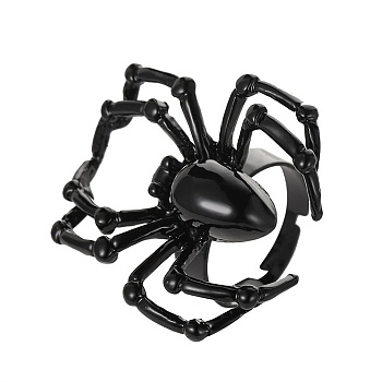 Alloy Spider Adjustable Ring for Halloween, Electrophoresis Black, Inner Diameter: 17.5~21mm