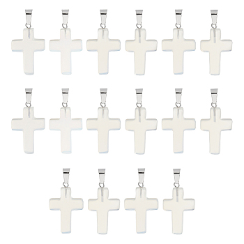 16Pcs Opalite Pendants, with Stainless Steel Snap On Bails, Cross, 29~30x18~19x5~6mm, Hole: 6x4mm