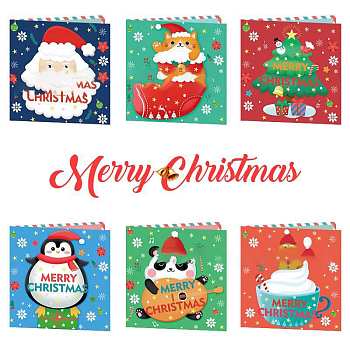 DIY Merry Christmas Greeting Card Diamond Painting Kit, Including Resin Rhinestones Bag, Diamond Sticky Pen, Tray Plate and Glue Clay, Colorful, 150x300mm, 6Pcs/set