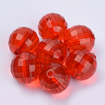 Transparent Acrylic Beads, Faceted, Round, Red, 8x8mm, Hole: 1.5mm, about 1770pcs/500g