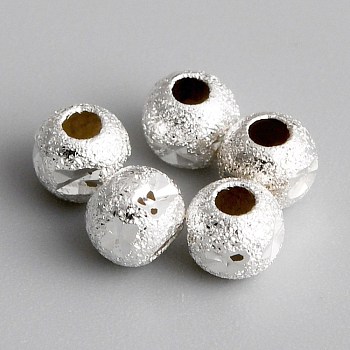 Brass Spacer Beads, Long-Lasting Plated, Round, 925 Sterling Silver Plated, 4x3.5mm, Hole: 1.5mm