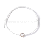 10Pcs Alloy Enamel Heart Braided Bead Bracelets Set, Waxed Polyester Cords Adjustable Stackable Bracelets, White, Inner Diameter: 3-1/2 inch(9cm)(BJEW-JB09739-01A)