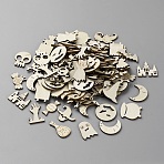 Halloween Wood Pieces, DIY Wood Craft Supples, Old Lace, 2~3.3x2.15~3.1x0.25cm, about 100pcs/set(WOOD-CJ0002-14)
