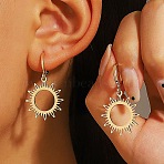 304 Stainless Steel Sun Hoop Earrings, Real 18K Gold Plated, 26x20mm(FS-WG82045-31)