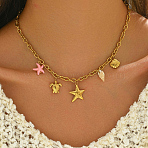Ocean Elegant 201 Stainless Steel Starfish Shell Shape Pendant Necklaces for Women, Golden, 15.94 inch(40.5cm)(WB2841)