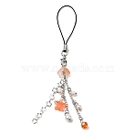 Glass & Acrylic Mobile Straps, with Brass Star Chain, Dark Orange, 11.5cm, 2pcs/set(HJEW-SW00079-02)