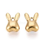 304 Stainless Steel Pendants, Rabbit Charms, Ion Plating(IP), Long-Lasting Plated, Real 18K Gold Plated, 10.5x7x4mm, Hole: 1.2mm(STAS-N125-12G)