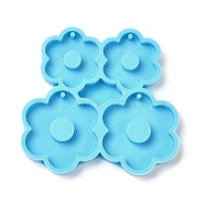 Flower Shape DIY Pendant Silicone Molds, Resin Casting Molds, for UV Resin & Epoxy Resin Jewelry Making, Deep Sky Blue, 75.5x79x8.5mm, Hole: 2mm, Inner Diameter: 31x27.5mm & 40x37.5mm(SIMO-C007-09)