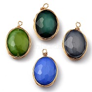 Pearl Luster Plated Glass Pendants, with Eco-Friendly Copper Wire Edge Wrapped, Faceted, Oval, Real 18K Gold Plated & Gunmetal, Mixed Color, 21~22x13~13.5x7~7.5mm, Hole: 2mm(PALLOY-JF00466-M)