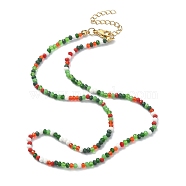 Glass Beaded Necklaces, with 304 Stainless Steel Lobster Claw Clasps, Faceted, Rondelle, Colorful, 16.14x0.12 inch(41x0.3cm)(NJEW-JN04339)