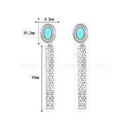 Fashionable Stainless Steel Earrings with Turquoise Inlay and Zircon Chain, Silver, Oval(UI6836)