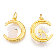 Glass Charms, with Alloy Findings and Rhinestone, Matte Gold Color, Moon with Rabbit, Crystal, 21x17x4mm, Jump Ring: 6x1mm, Inner Diameter: 4mm(PALLOY-P285-28MG-01)