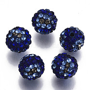 Polymer Clay Rhinestone Beads, Pave Disco Ball Beads, Round, Sapphire, PP13(1.9~2mm), 6 Rows Rhinestone, 10mm, Hole: 1.5mm(RB-N051-012M)