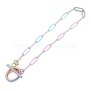 Ion Plating(IP) 304 Stainless Steel Paperclip Chain Bracelets, with Toggle Clasps, Rainbow Color, 7-5/8 inch(19.4cm)(BJEW-O186-02MC)