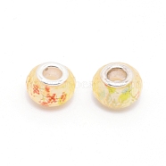 Resin European Beads, Large Hole Beads, with Platinum Color Alloy Cores, Rondelle, Yellow, 13.5x9mm, Hole: 5mm(RPDL-TAC0002-02B)