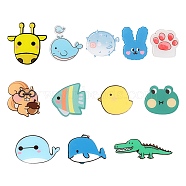 12Pcs 12 Style Acrylic Safety Brooches, with Iron Pin, Whale Shape & Giraffe & Chick & Claw Prints & Frog & Rabbit & Fish & Puffer & Dolphin & Squirrel & Crocodile, Mixed Color, 30.5~46x32~70x8~8.5mm, Pin: 0.7~0.8mm, 1pc/style(JEWB-LS0001-06)